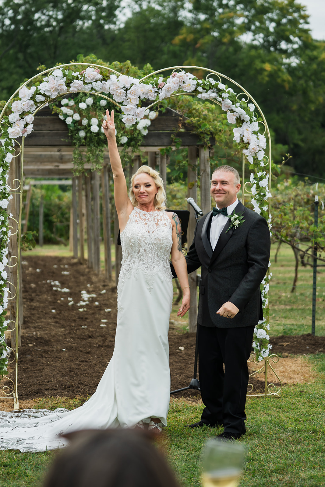 Bride and groom smiling together during wedding day portraits