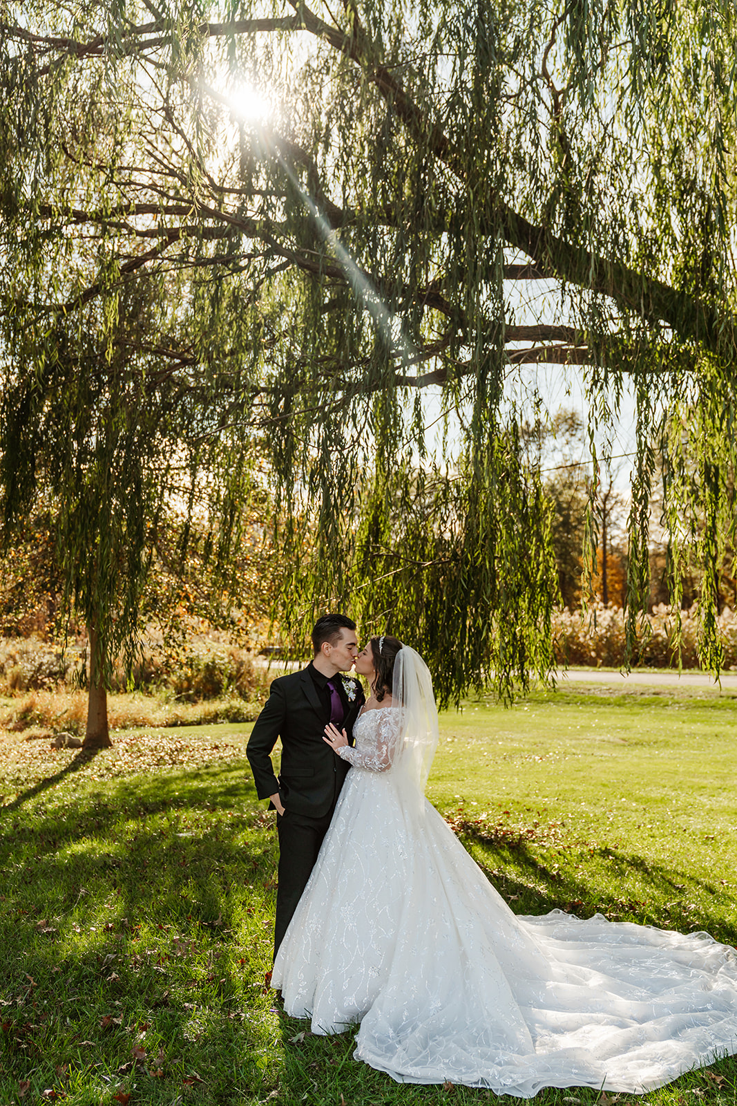 Outdoor Ohio wedding ceremony with warm evening light
